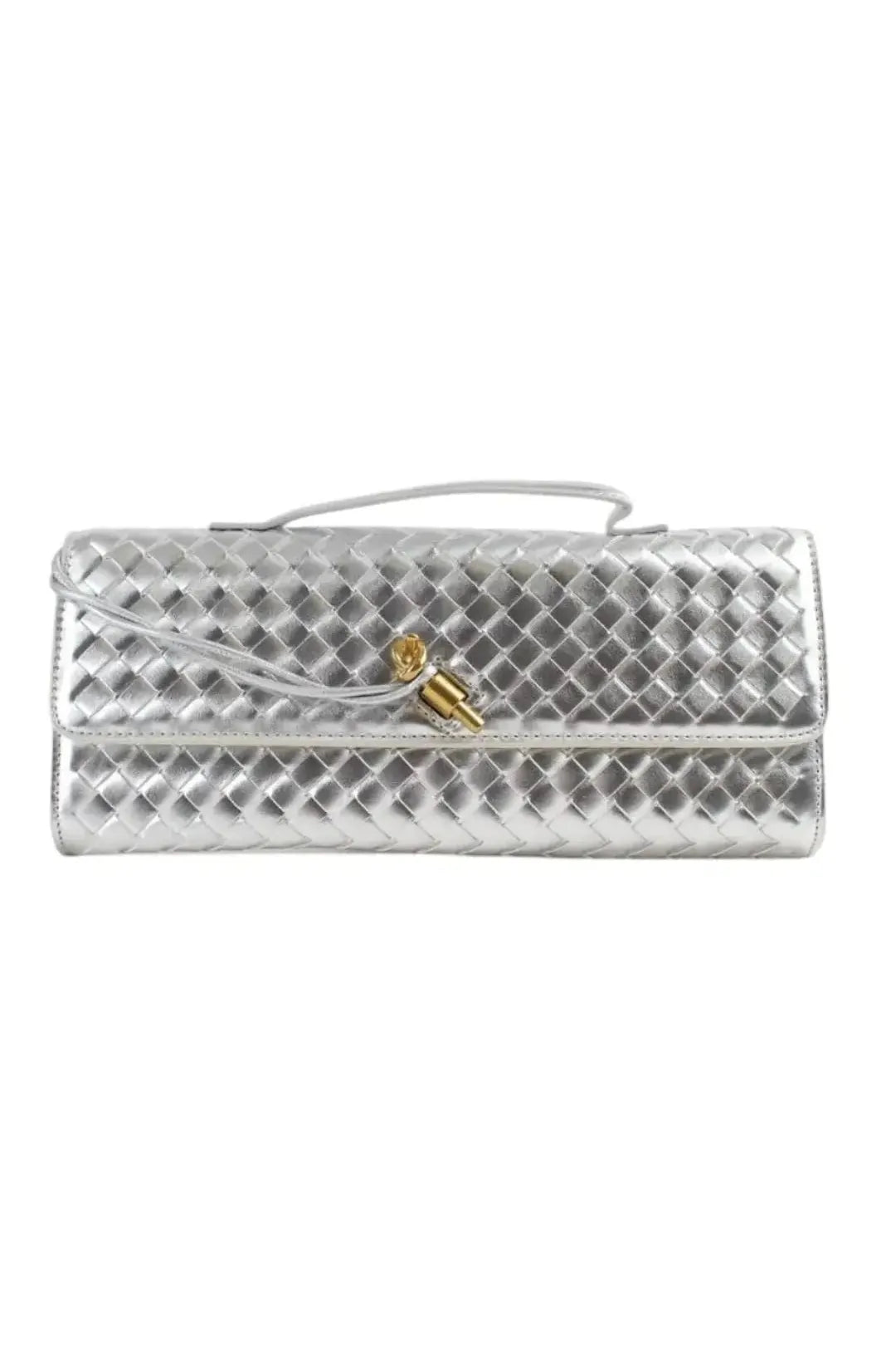 Handwoven Leather Clutch with Gold-Tone Detail